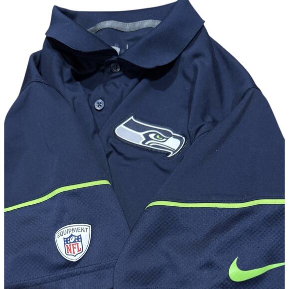 Nike Dri-Fit Seattle Seahawks Polo Shirt Men's M Medium Navy Blue Short Sleeve - Picture 7 of 15